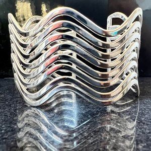 Silver Wavy Cuff Bracelet, Vintage Adjustable Silver Plated Cuff